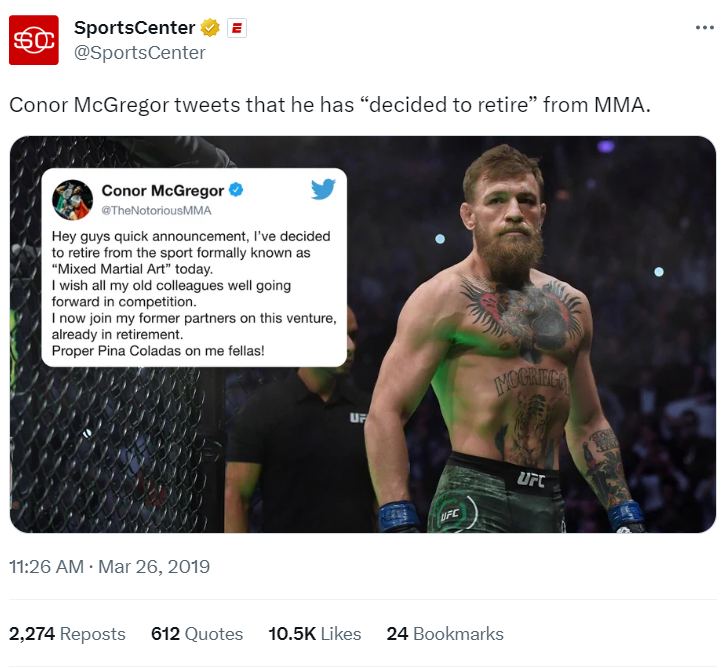 Four Times when Conor McGregor announced his retirement  