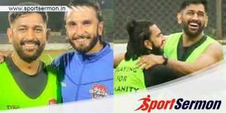 See Pics: MS Dhoni & Ranveer Singh play football together  
