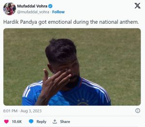 Hardik Pandya emotional during National Anthem - See Pic!  