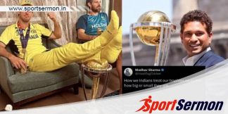 Mitchell Marsh slammed for his feet on World Cup Trophy  