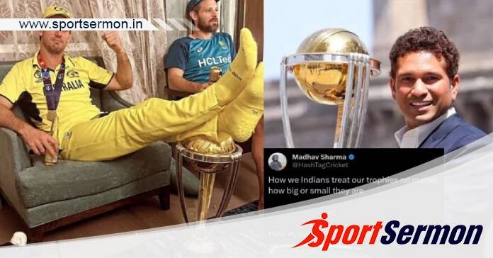 Mitchell Marsh slammed for his feet on World Cup Trophy   Mitchell Marsh slammed for his feet on World Cup Trophy