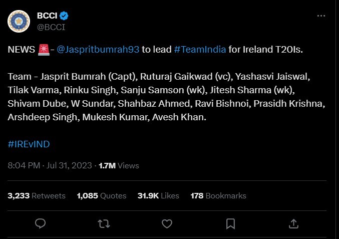 Jasprit Bumrah is back as skipper for the T20I series  