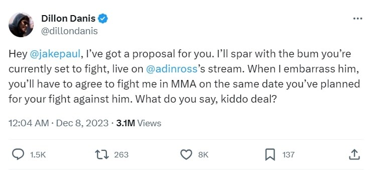 Dillon Danis makes an offer to Jake ahead of his fight  