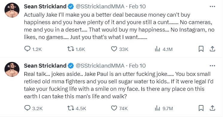 Jake Paul challenged Sean Strickland to a $1 million spar  
