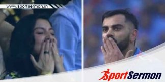Cricketer Virat Kohli gives flying kiss to Anushka Sharma  