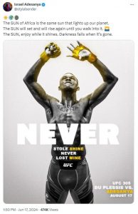 Israel Adesanya confirms Middleweight title bout with Dricus Du Plessis  