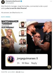 Alex Pereira's next opponent for title defense hinted by his manager  