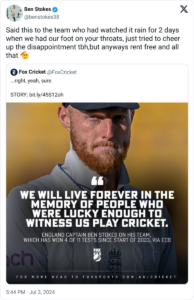 Ben Stokes in Centre of Controversy for  Motivational Speech Amid Ashes Loss  