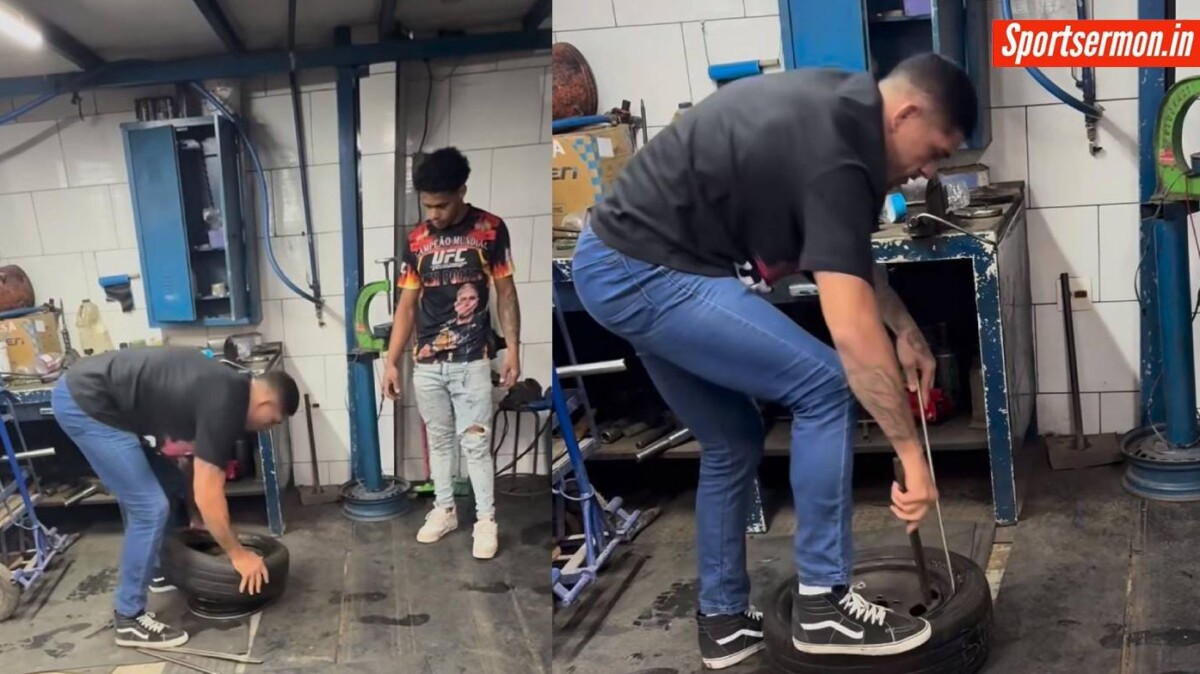 Alex Pereira visits the tyre repair shop he used to work in Brazil  
