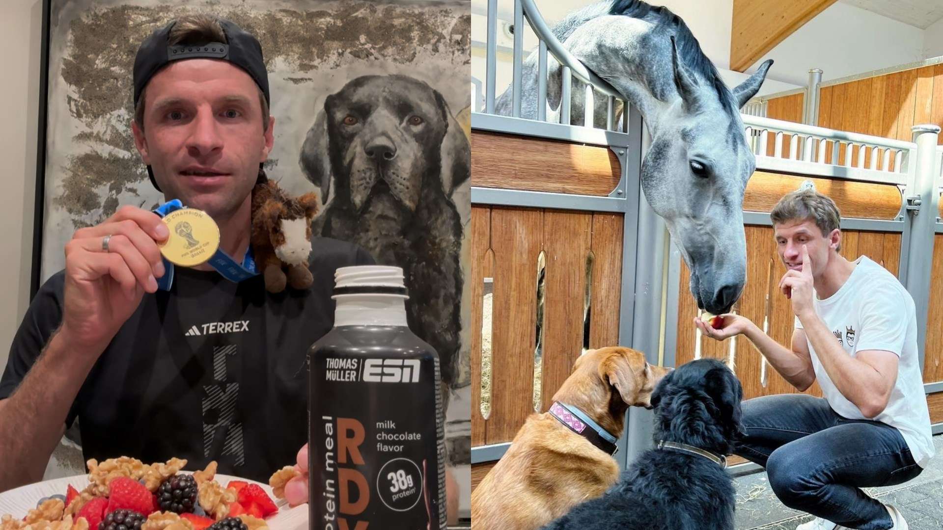 Muller poses with gold medal after his horse wins Olympic showjumping event  