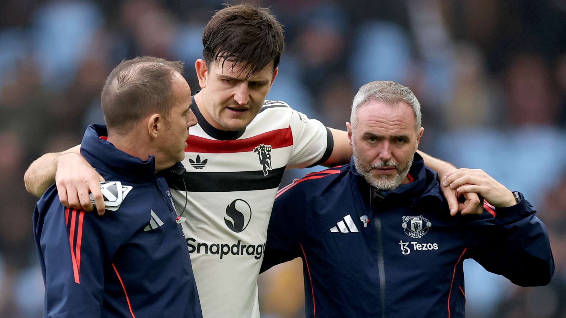 Worry for Utd as Maguire helped off pitch by medical staff   Worry for Utd as Maguire helped off pitch by medical staff