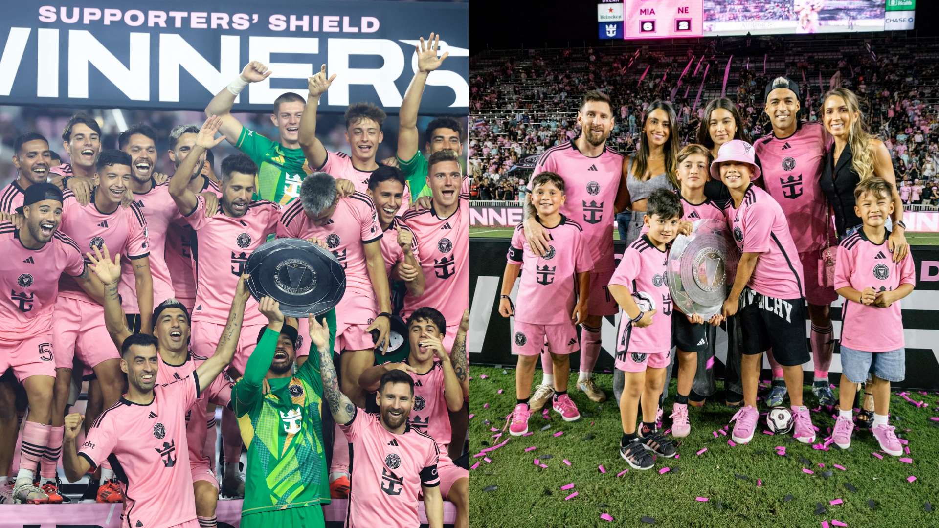 Messi & Antonela share trophy delight with sons & Suarez family  