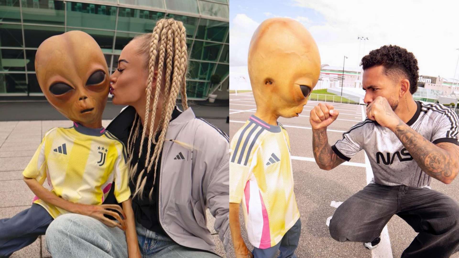 Juventus couple Lehmann and Luiz pose with alien Lil Mayo   Juventus couple Lehmann and Luiz pose with alien Lil Mayo