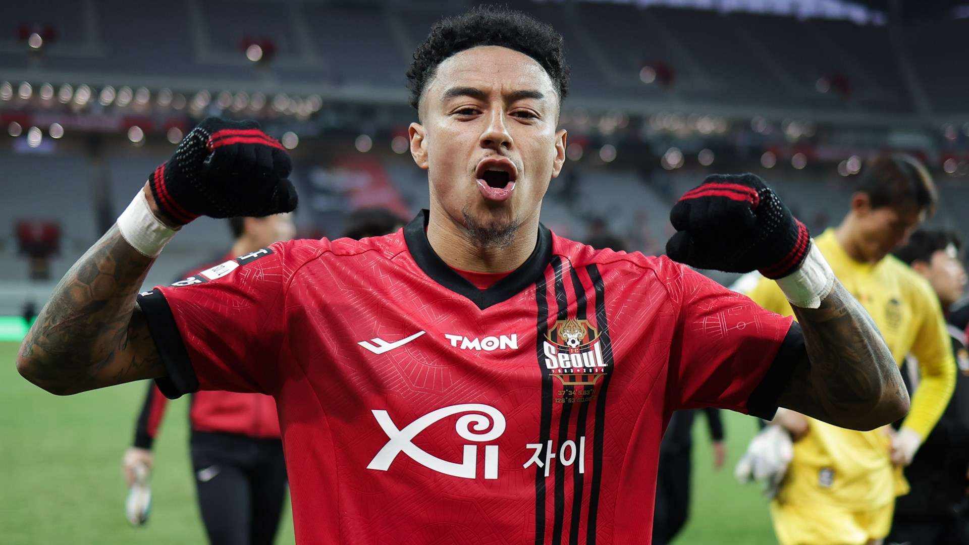 Lingard dances after scoring his first goal of K League 1 season  