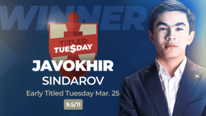 Nakamura Nearly Wins Tuesday Despite Missing Round; Sindarov, Lazavik Take It Instead  