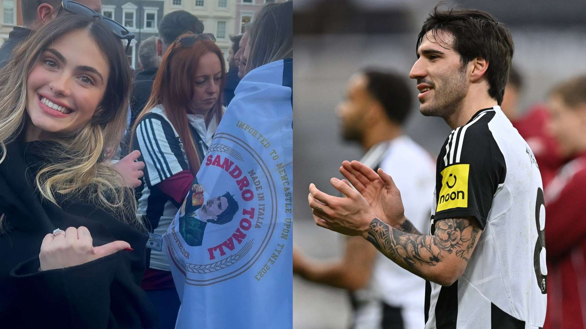 Tonali's fiancee Pastore mixes with Magpies fans  