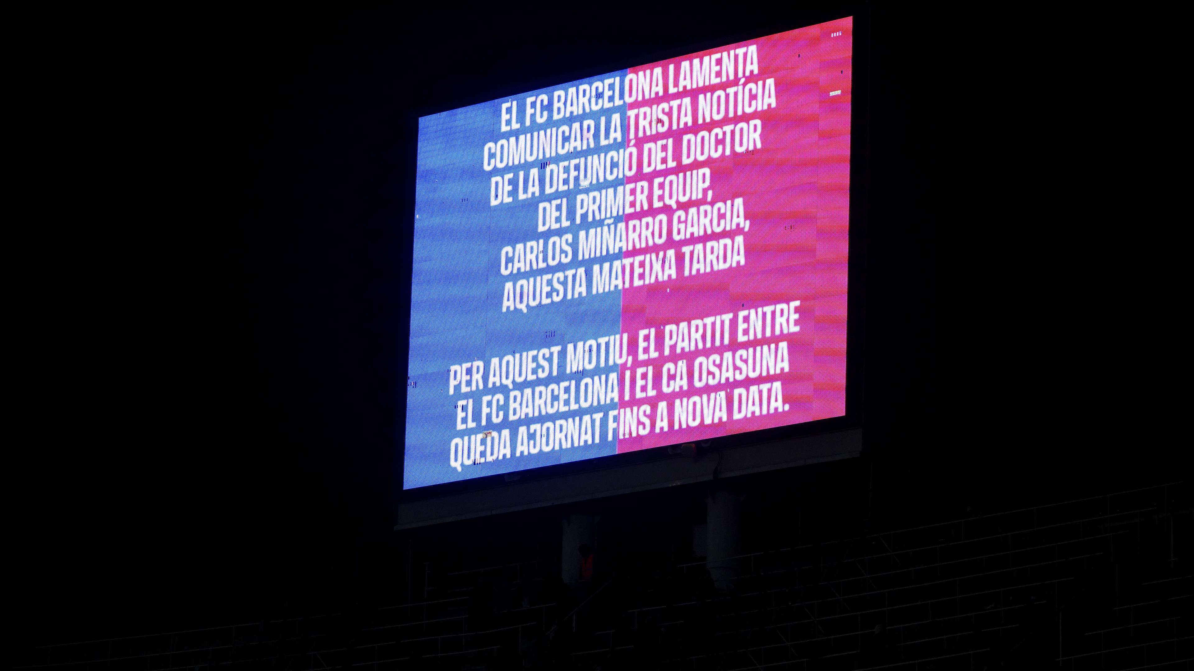 Barcelona's clash with Osasuna postponed after team doctor dies   Barcelona's clash with Osasuna postponed after team doctor dies