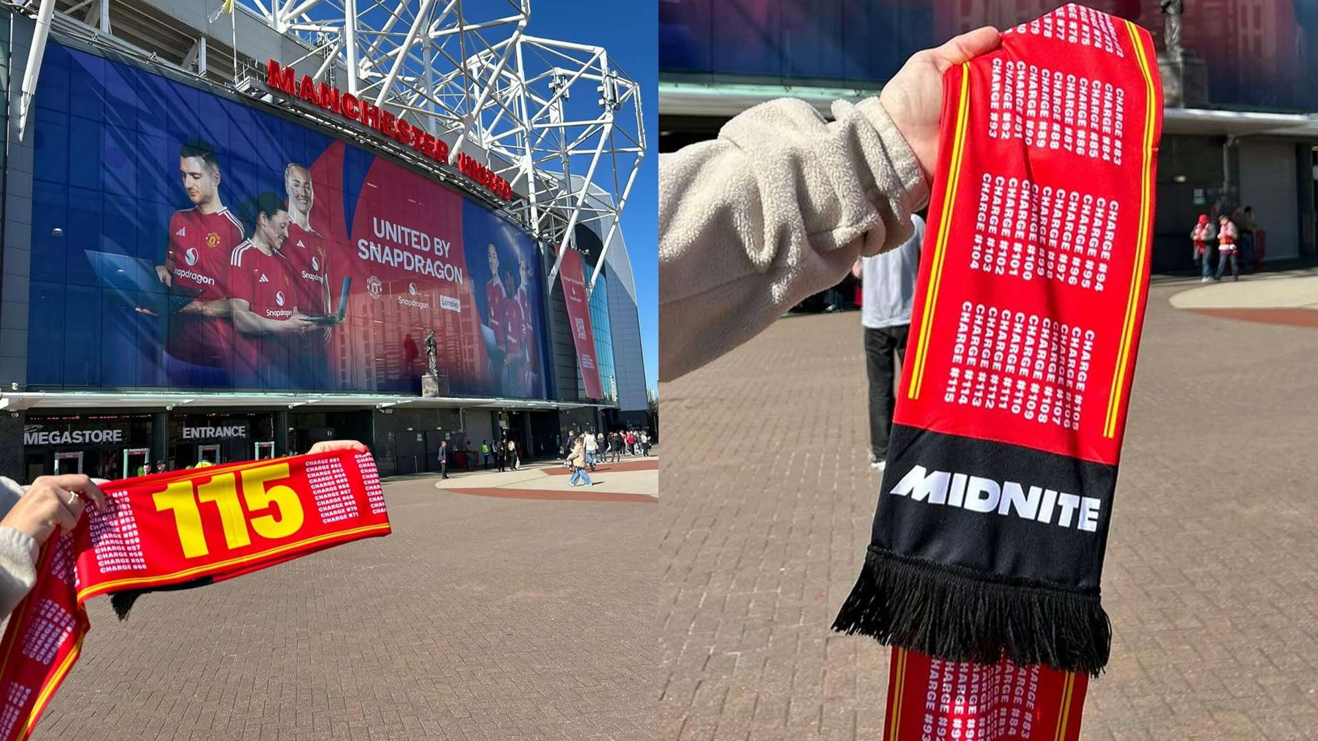 Man Utd fans mock arch-rivals City with ‘115’ scarves   Man Utd fans mock arch-rivals City with ‘115’ scarves