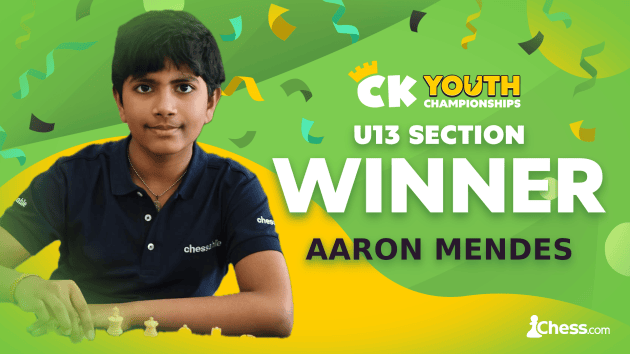Aaron Mendes Wins Under 13 ChessKid Youth Championship  