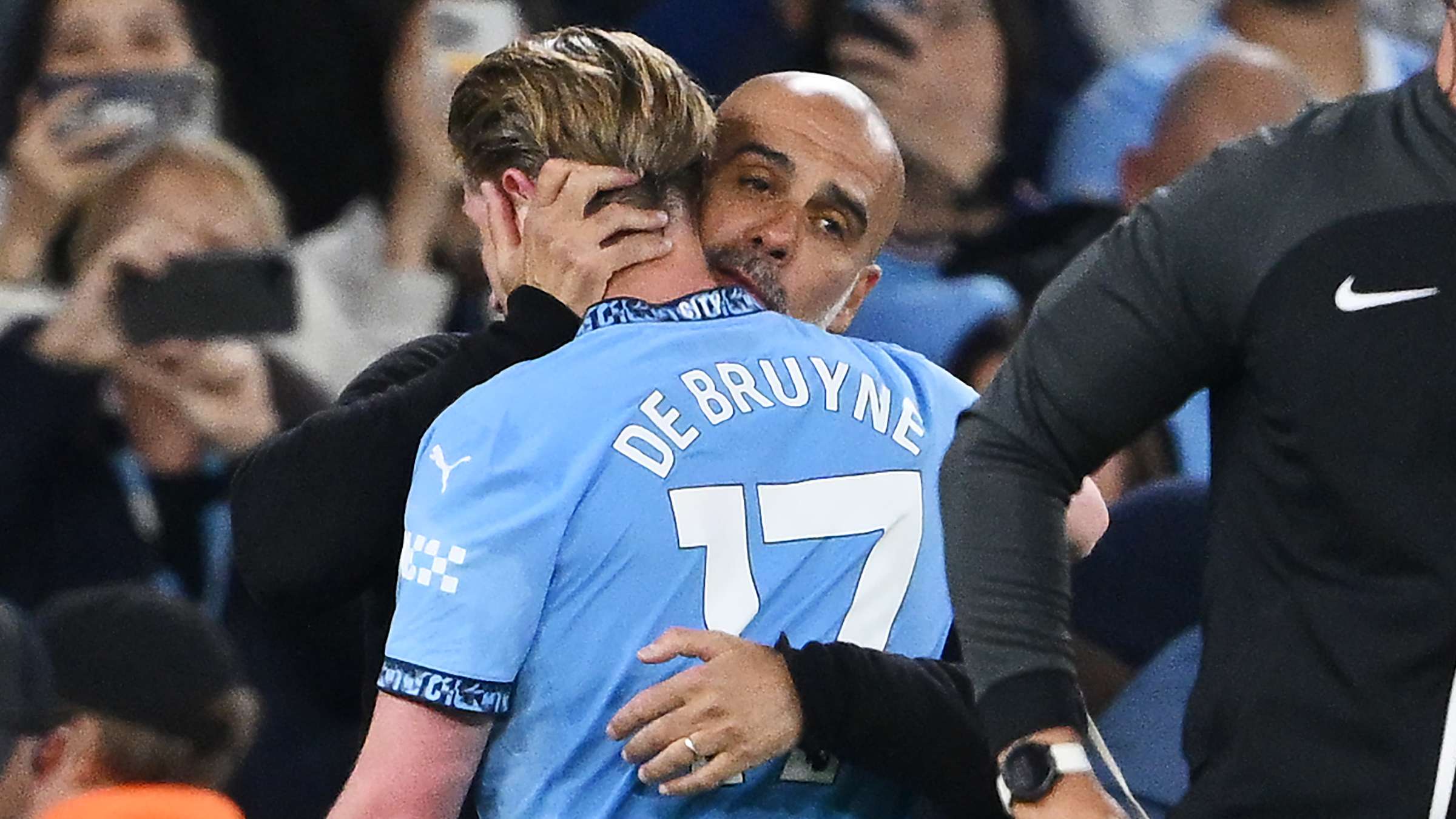Guardiola breaks down in tears during De Bruyne's City farewell  