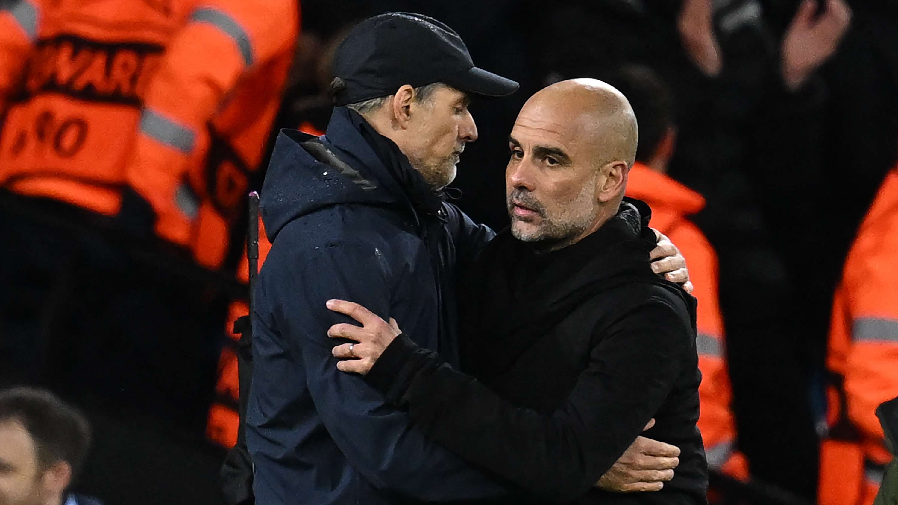 Tuchel embraces Guardiola as he visits City training ground  
