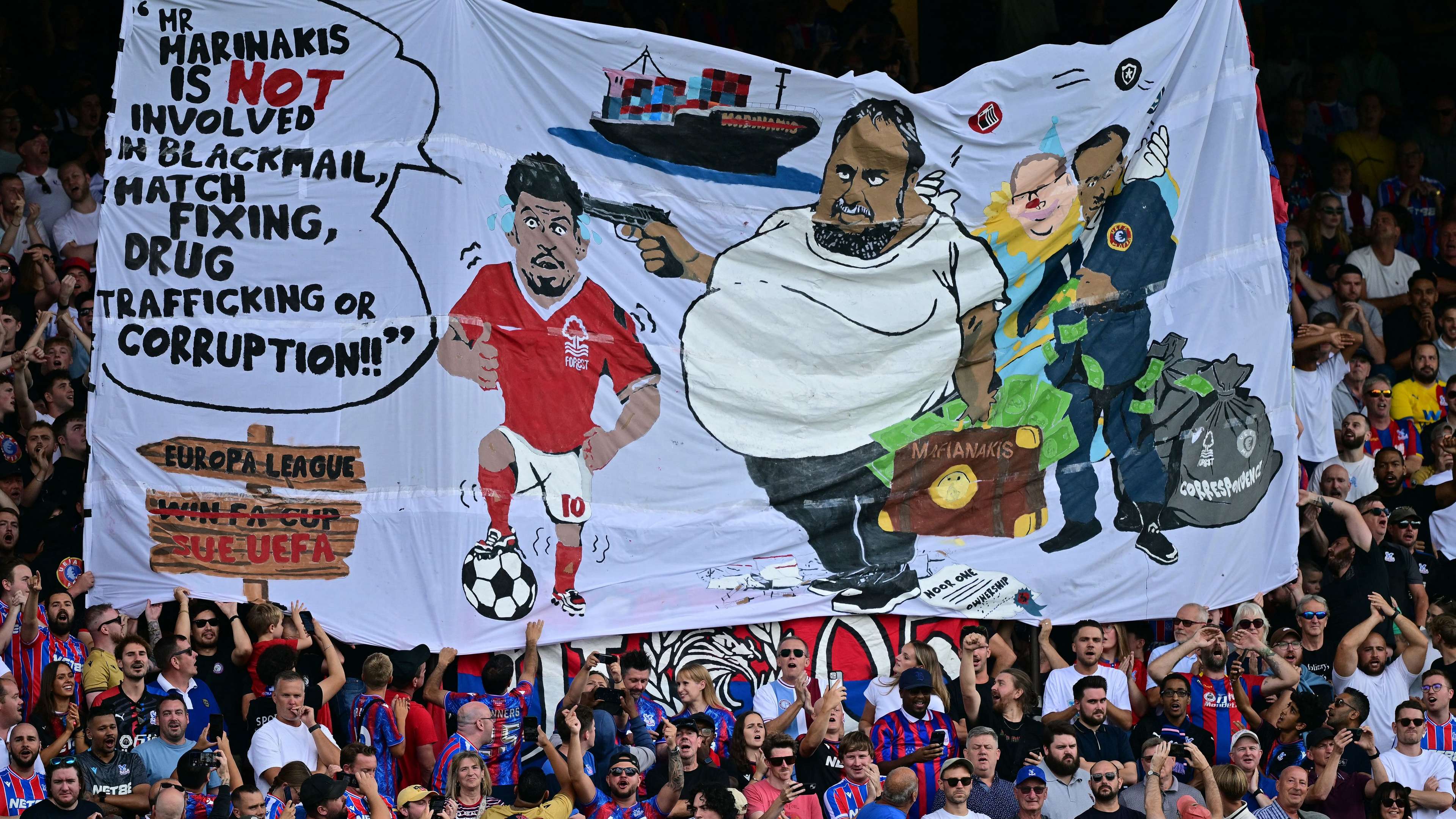 FA to investigate Palace fans' Marinakis & Gibbs-White banner  