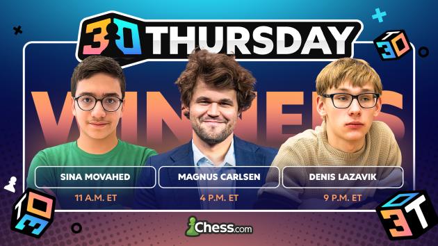 Nakamura Sets Blitz Rating Record, Movahed, Carlsen, Lazavik Win 3 0 Thursdays  