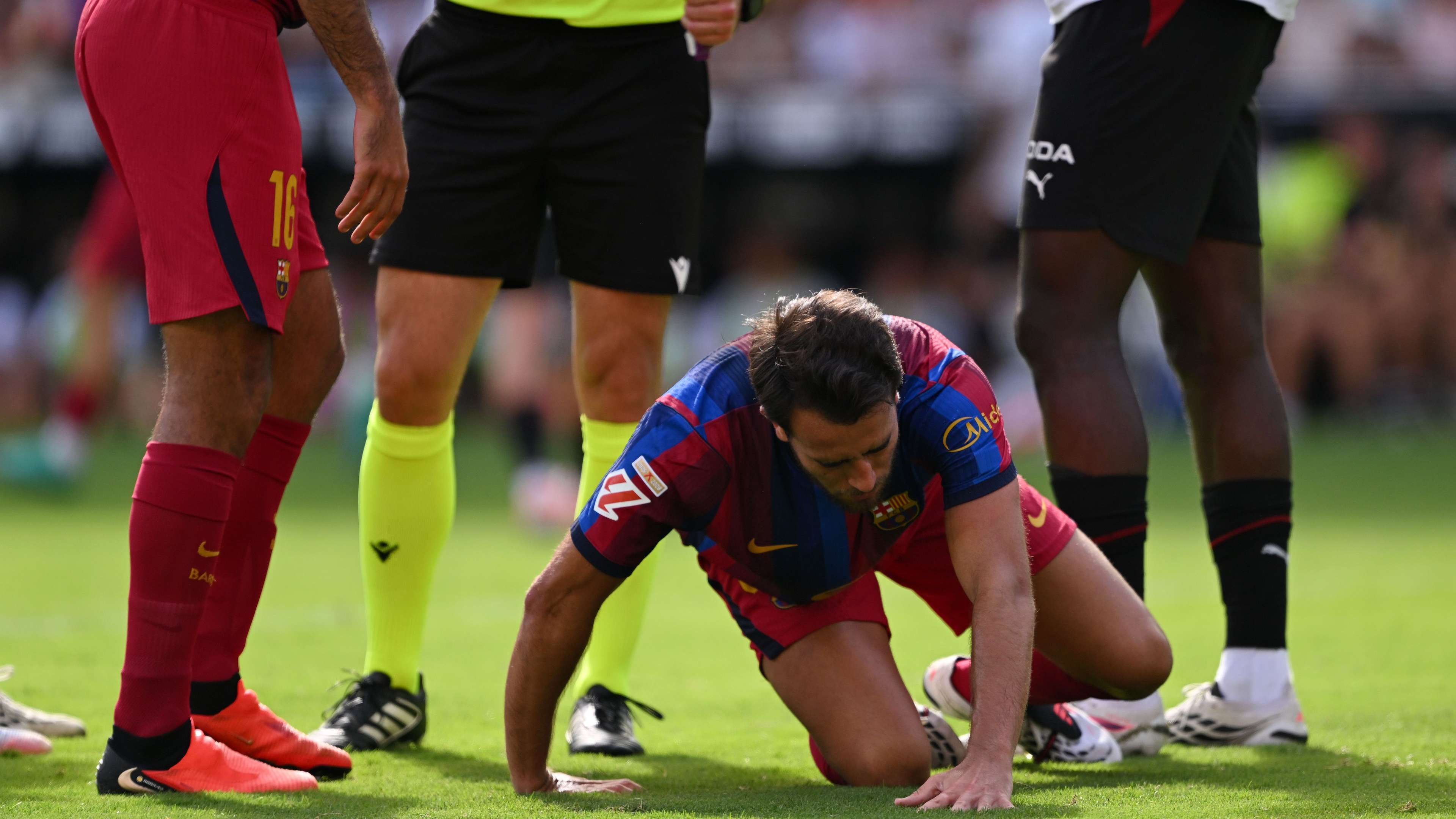 A fresh blow: Rodri accidentally injures Barcelona star and forces him off the pitch!  